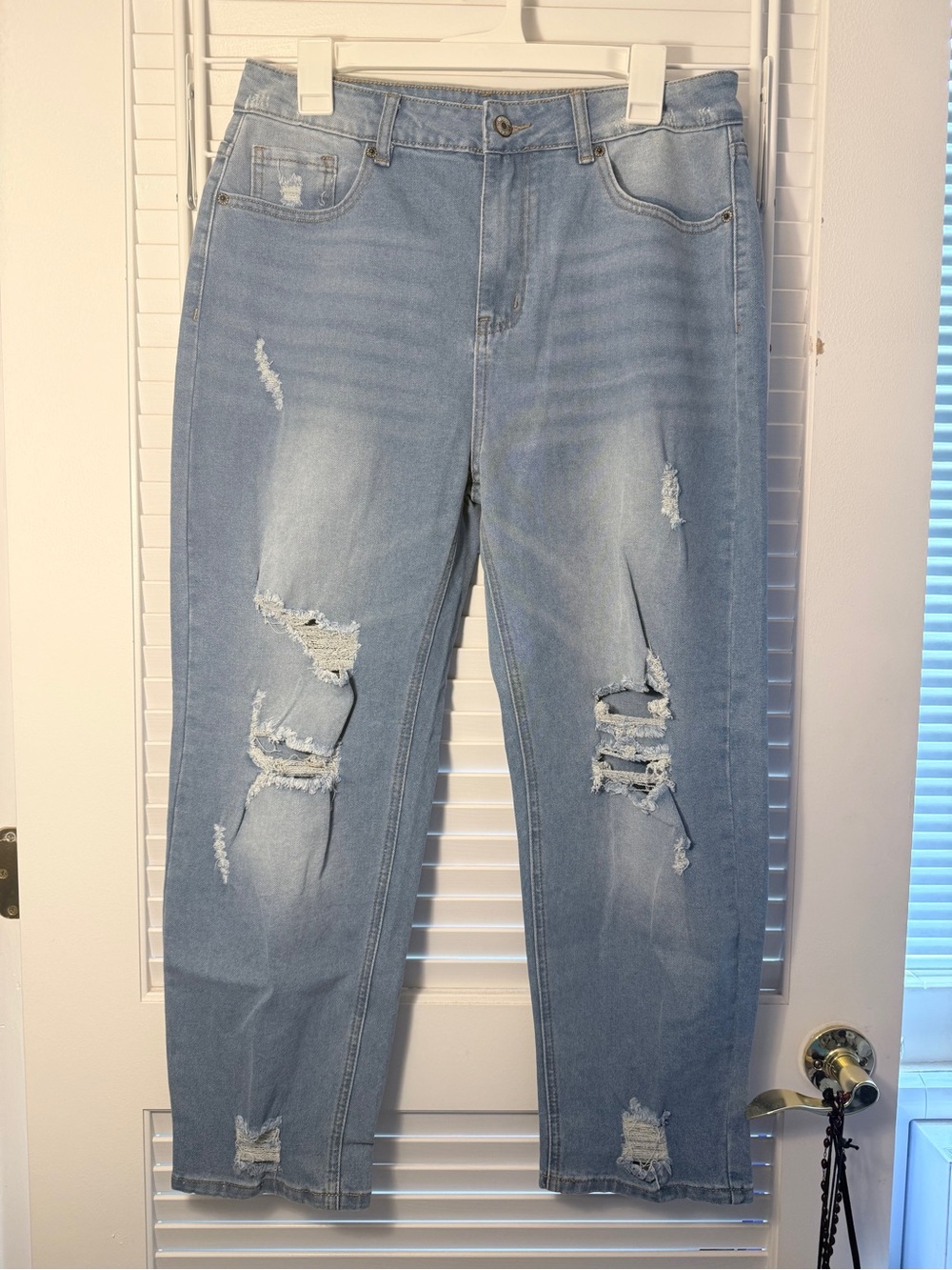 Light Wash Distressed Straight-Leg Jeans